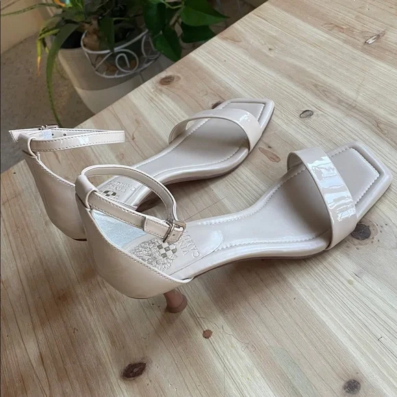 Vince Camuto Women's Nude Square Toed Kitten Heeled Sandals - Picture 6 of 10